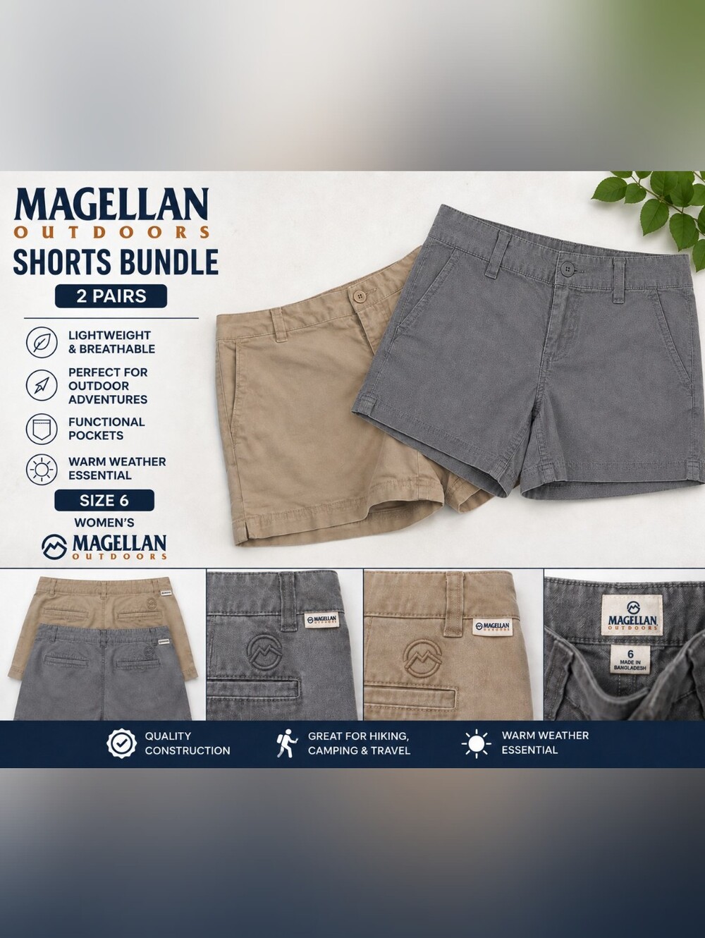 Magellan Outdoors Beige and Gray Women's Casual Shorts Bundle